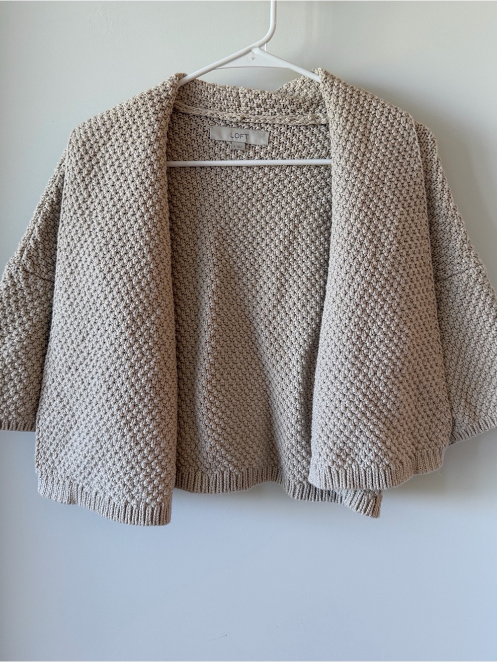 LOFT Beige Cream Open-Front Textured Cardigan